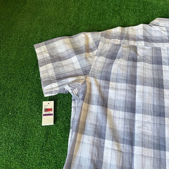 Van Heusen Short Sleeve Button Up Plaid Gray Easy Care Shirt Big Size XXL NEW - Picture 14 of 15